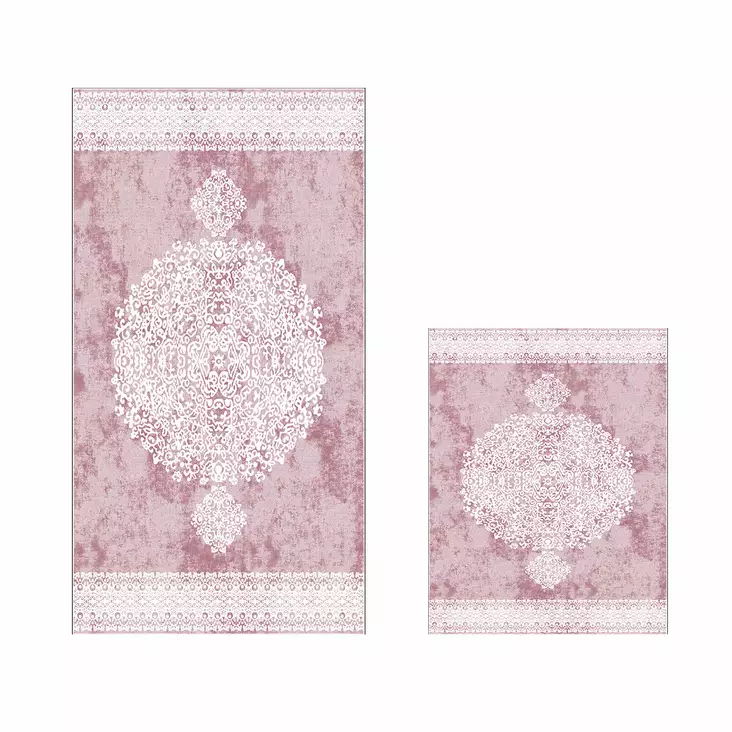 Badrumsmatta Set Mijölnir Puderrosa 100% Polyester Halkfri Antibakteriell 50x60 cm & 60x100 cm - Badrumsmattor och våtrumsmattor - 8683342421287 - 1