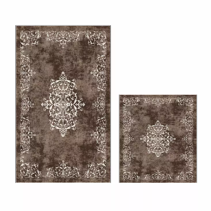 Badrumsmatta Set Mijölnir Brun 100% Polyester Halkfri Antibakteriell 50x60 cm & 60x100 cm - Badrumsmattor och våtrumsmattor - 8683342421447 - 1