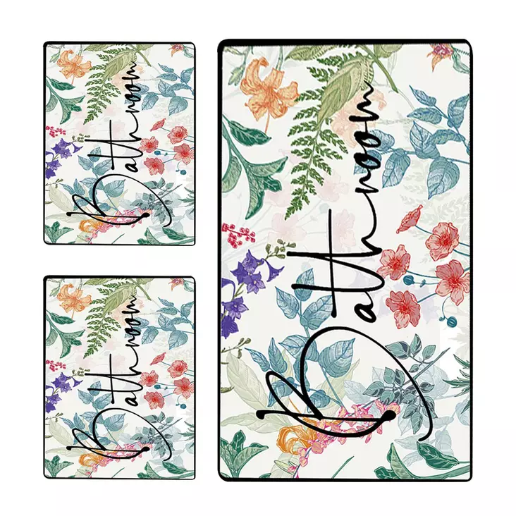 Badrumsmatteset (3 delar), flerfärgat, 50 x 60 cm, 60 x 100 cm, tåligt, antibakteriellt, halkfritt - Badrumsmattor och våtrumsmattor - 8683743998807 - 1