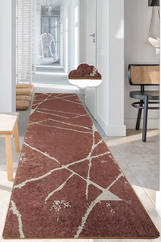 Gångmatta Conceptum Broken Beige Tile Red Polyester 80x200 cm - Små mattor och gångmattor - 8682870896697 - 1