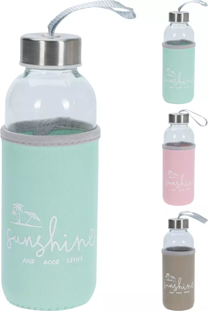 Glasflaska 400 ml med neoprenskydd och bärrem - Vattenflaskor - 8721037344807 - 1