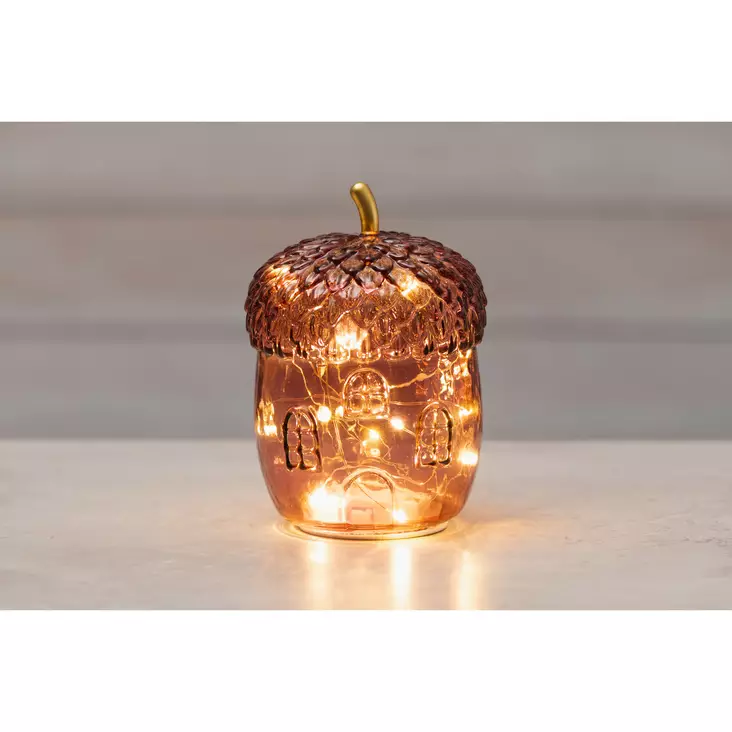 Lasi tammenterho LED-valoilla 16 cm Amarant Luumu Finnlumor - Paristokäyttöinen lasinen koristevalo ajastimella - LED-ljus och lyktor - 6410416573977 - 1