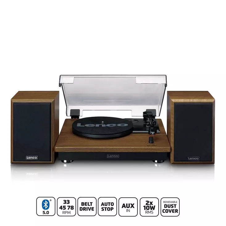 Skivspelare med Bluetooth-mottagning och två högtalare i trä - Skivspelare och nålar - 8711902065067 - 1