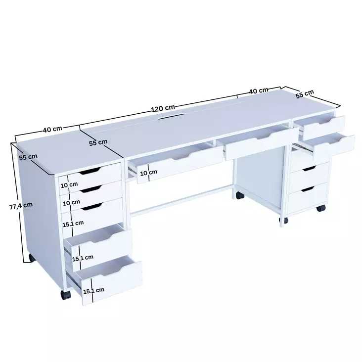 Sminkbord Hanah Home Duru 1600 Matte Vit Spånskiva 200x77,4x55 cm - Toalettbord - 8684283109937 - 1