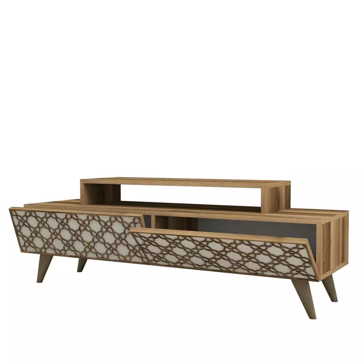 TV-bänk Hanah Home City Valnöt Cream Spånskiva 140x48,8x41,8 cm - TV-bänkar - 8681875184457 - 1