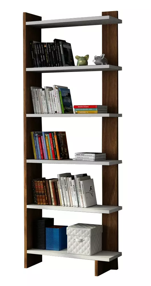 Bokhylla Hanah Home White Valnöt Spånskiva 468x170x213 cm - Bokhyllor - 8681181613337 - 1