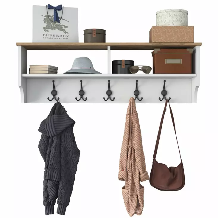 Klädhängare, vit valnöt, 120 cm bred, 37,2 cm hög, 22,2 cm djup, hållbar, mångsidig - Hylla och klädhängare - 8683743421077 - 1