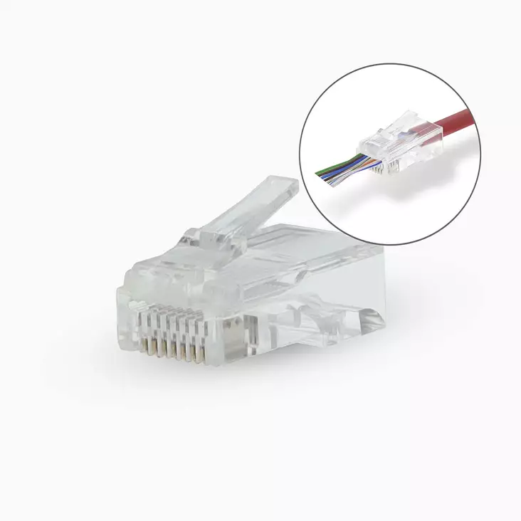 RJ45-kontakt | RJ45 Pass Through | Strandad UTP CAT5 | Rak | Guldplaterad | 10 st. | Polycarbonate | Transparent | Låda - Dator och nätverk - 5412810424757 - 1