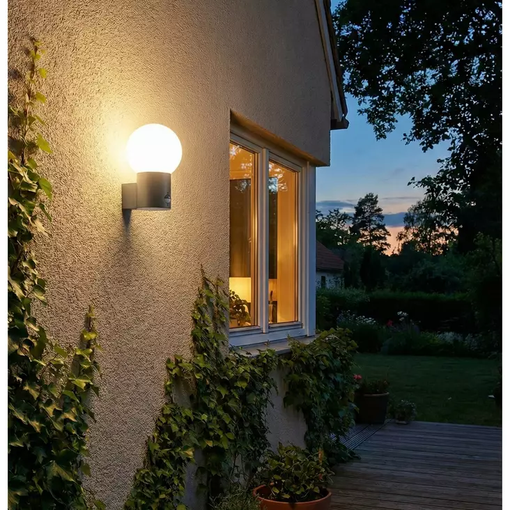 Vägglampa GLOBUS E27 PIR antracit / mörkgrå Led Energie - Sfärisk utomhusvägglampa med rörelsevakt - Vägg- och taklampor - 6418536040737 - 1