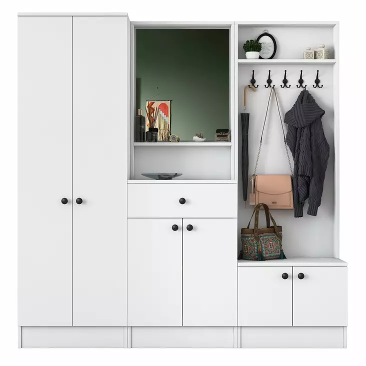 Hallmöbel Hanah Home M3 1559 Vit Spånskiva 179,4x182,8x37,3 cm - Möbler - 8681875885217 - 1