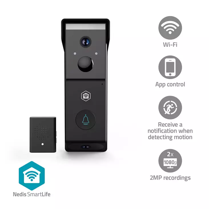 Smartlife Video Porttelefon | Batteridriven | 2x Full HD 1080p | microSD (ingår inte) / Molnlagring (tillval) | IP54 | Rörelsesensor | Nattsikt | Svart - Dörrklockor och dörrkameror - 5412810469987 - 1