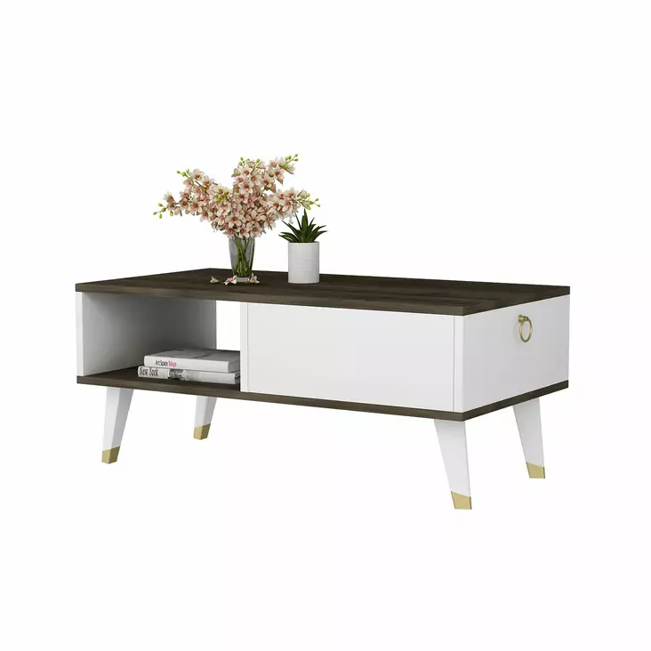 Soffbord Hanah Home Delux Valnöt Vit Spånskiva 90x42,4x45 cm - Soffbord - 8683342946247 - 1