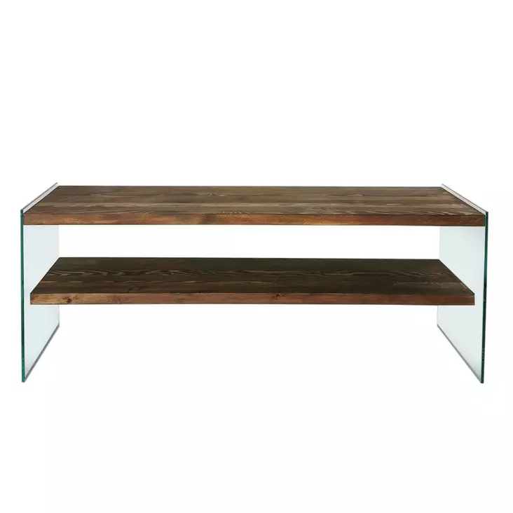 TV-bänk Hanah Home TV103 Valnöt Massiv Furu Härdat Glas 120x45x35 cm - TV-bänkar - 8681875708127 - 1