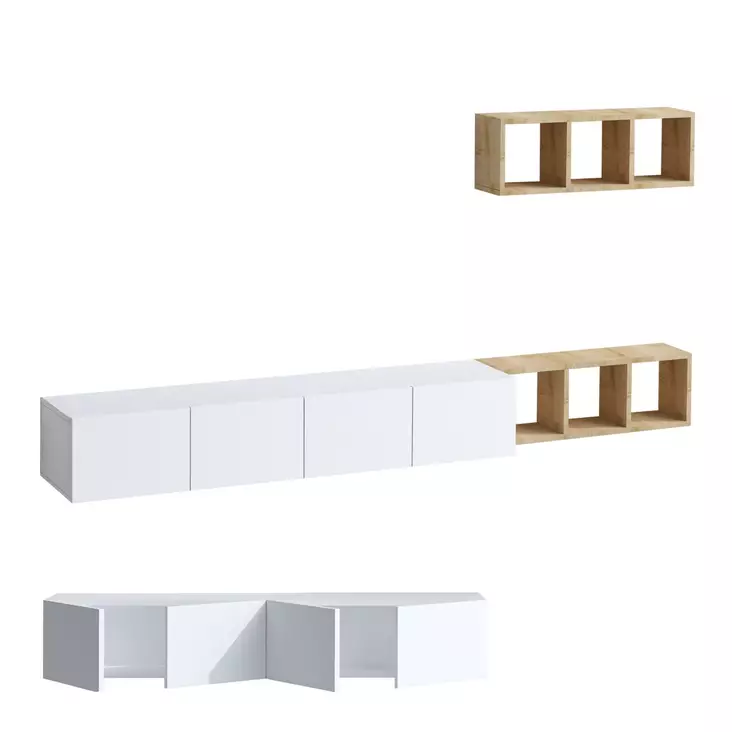 TV-bänk Hanah Home Pia Vit Ek Spånskiva 215x25x32 cm - TV-bänkar - 8683743537037 - 1