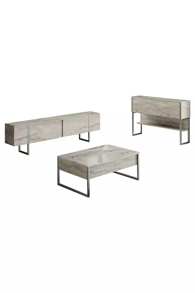 Vardagsrumsmöbelset Hanah Home Luxe Travertin Silver Spånskiva 180x30x47 cm - Möbler - 8684282970477 - 1