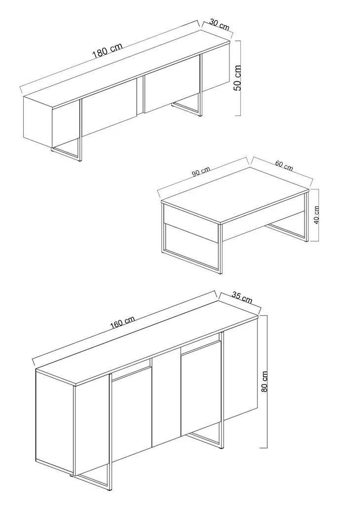 Vardagsrumsmöbelset Hanah Home Luxe Valnöt Spånskiva 160x35x80 180x30x50 90x60x40 cm - Möbler - 8684282178217 - 1