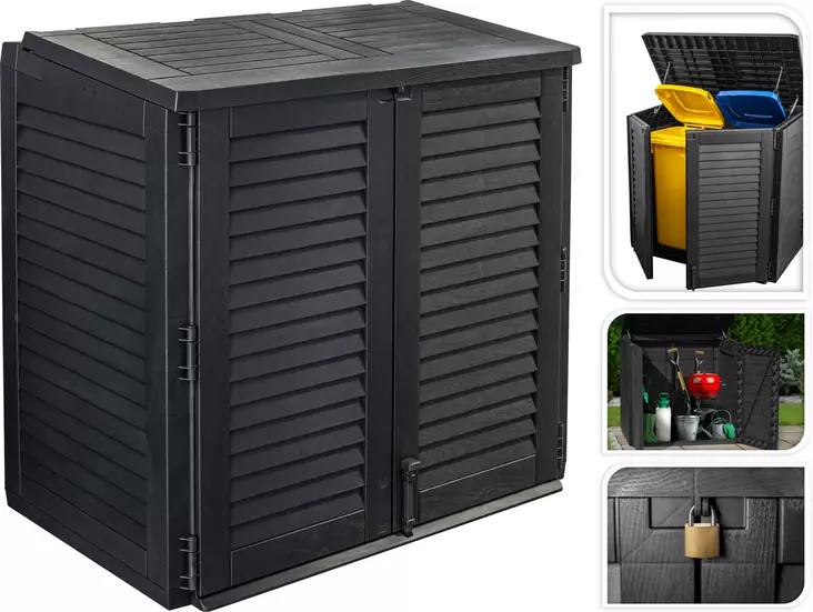 Utomhusförvaringsskåp svart plast 117x74x110cm låsbart - Andra trädgårdsmöbler - 8720573217477 - 1