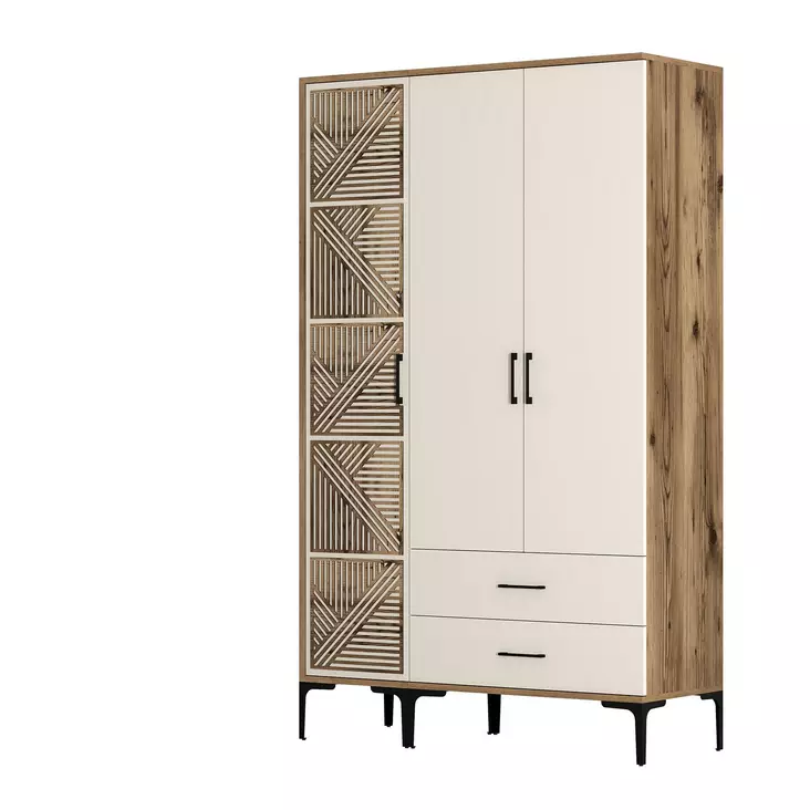 Garderob Hanah Home Kumsal PT Valnöt Cream Spånskiva 120x47,5x201,4 cm - Garderober - 8684282089247 - 1