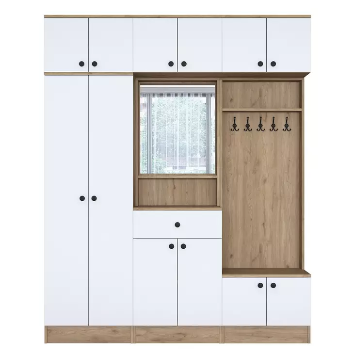 Hallmöbel Hanah Home EA108 Vit Valnöt Spånskiva 179,4x226,4x37,5 cm - Hallskåp - 8683743764587 - 1