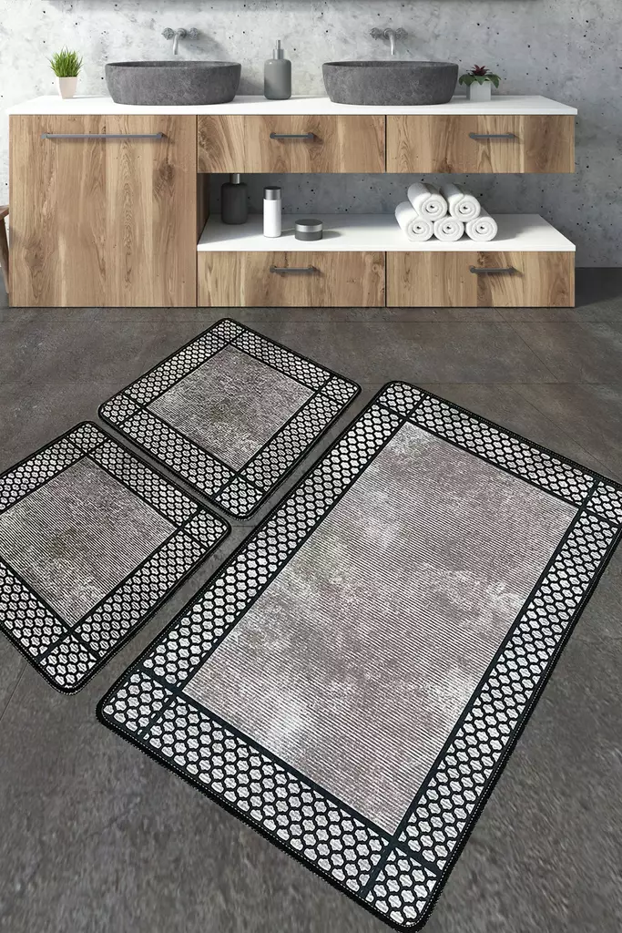 Badrumsmatta Set Mijölnir Flerfärgad 100% Polyester Antibakteriell Halkfri 50x60 cm & 60x100 cm - Badrumsmattor och våtrumsmattor - 8683342801287 - 1