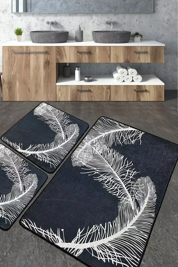Badrumsmatta Set Mijölnir Flerfärgad 100% Polyester Antibakteriell Halkfri 50x60 cm & 60x100 cm - Badrumsmattor och våtrumsmattor - 8683342801607 - 1