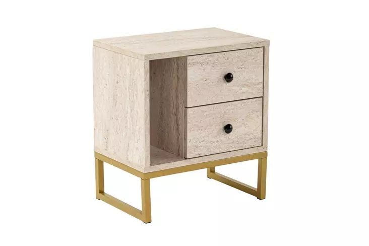Sängbord, travertin guld, 45,2 cm x 50 cm x 29,5 cm, hållbart, elegant, modernt - Bord - 8684283112227 - 1