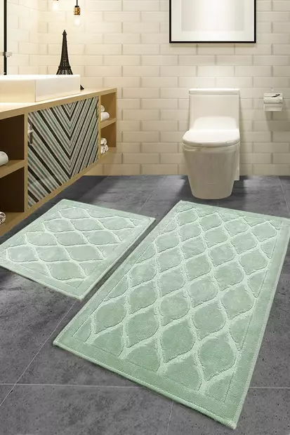 Badrumsmatta Set Mijölnir Mint Antibakteriell Halkfri 100% Bomull 50x60 cm & 60x100 cm - Badrumsmattor och våtrumsmattor - 8681875010398 - 2