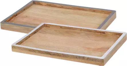 Elegant serveringsbricka i mangoträ 30?cm – naturlig träbricka med modern metallkant - Dekorationer, prydnadsföremål - 8721037105408 - 1