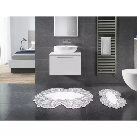 Badrumsmatta Set Mijölnir Grå 100% Polyester Halkfri Antibakteriell Maskintvättbar 50x60 cm & 60x100 cm - Badrumsmattor och våtrumsmattor - 8682870987968 - 2