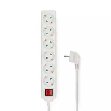 Gren kontakt | Jordad kontakt / Typ F (CEE 7/7) | 6-vägs | 5.00 m | 3680 W | 16 A | Typ av jordning: Sidkontakt | 230 V AC 50/60 Hz | Uttagsvinkel: 45 ° | H05VV-F 3G1.5mm² | På / av-knapp | Vit - Förlängningskablar - 5412810466078 - 30