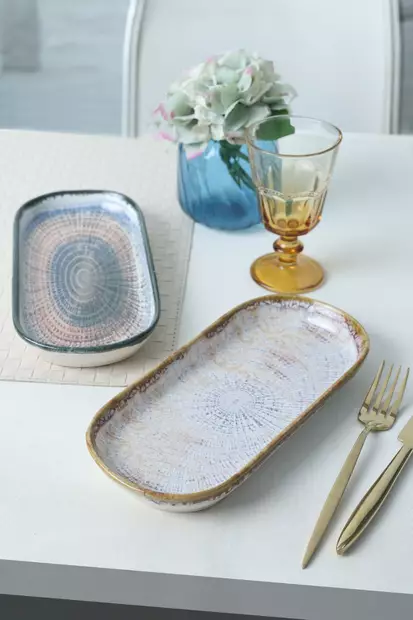 Uppläggningsfat Set Hermia Blå Mink Vit Keramik 2 Delar - Tallrikar - 8684283059478 - 2