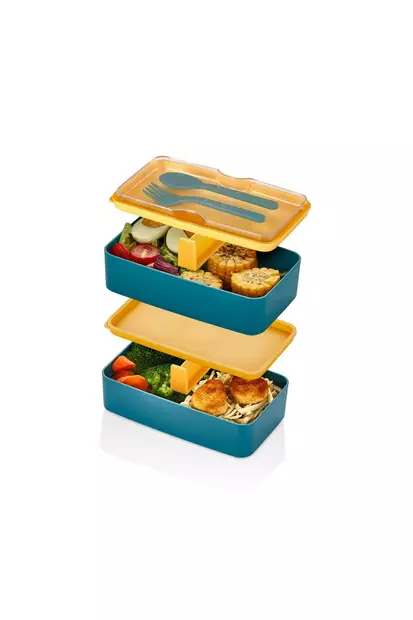 Matlådeset (2 delar), blå och gul, 18,5 x 11 x 5 cm, tålig, BPA-fri - Matlådor och matförvaringsbehållare - 8684282896418 - 1