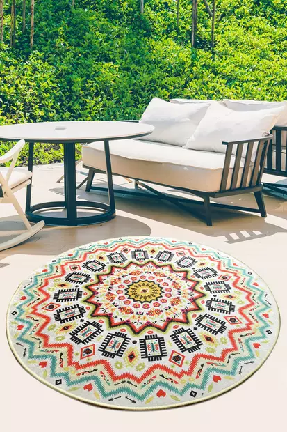 Matta Conceptum Mandala Balkon Flerfärgad Polyester 100x100 cm - Runda mattor - 8681875893748 - 2