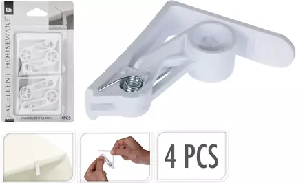 Bordduksklämmor vita 4 st plast fjäder - Dukar och tabletter - 8720573139908 - 1