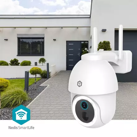 SmartLife Utomhus Kamera | Spotlight | 3MP Full HD 1296p | Panorera lutning | IP65 | Max. batteritid: 3 Månader | microSD (ingår inte) / Molnlagring (tillval) | 5 V DC | Rörelsesensor | Nattsikt | Vit - Utomhuskameror - 5412810468768 - 5