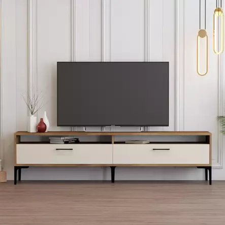 TV-bänk Hanah Home Istanbul 2 Valnöt Cream Spånskiva 180x35x47 cm - TV-bänkar - 8684282191148 - 2