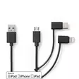 3 i 1 kabel | USB 2.0 | USB-A Hane | Apple Lightning, 8-stifts / USB Micro-B Hane / USB-C Hane | 480 Mbps | 1.00 m | Nickelplaterad | Rund | PVC | Svart | Label - Dator och nätverk - 5412810421718 - 1