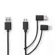3 i 1 kabel | USB 2.0 | USB-A Hane | Apple Lightning, 8-stifts / USB Micro-B Hane / USB-C Hane | 480 Mbps | 1.00 m | Nickelplaterad | Rund | PVC | Svart | Label - Dator och nätverk - 5412810421718 - 2