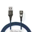 USB-kabel | USB 2.0 | Apple Lightning, 8-stifts | USB-A Hane | 12 W | 480 Mbps | Nickelplaterad | 1.00 m | Rund | Flätad / Nylon | Blå / Svart | Kartong med täckt fönster - Spelprodukter - 5412810326808 - 1