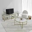 TV-bänk Hanah Home Basic Gold Guld Härdat Glas Metall 130x45x40 cm - TV-bänkar - 8682870730878 - 4