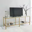TV-bänk Hanah Home Basic Gold Guld Härdat Glas Metall 130x45x40 cm - TV-bänkar - 8682870730878 - 2