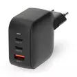 Väggladdare | 70 W | GaN | PD3.0 | 1.5 / 2.25 A / 2.5 / 3.0 / 3.5 A | Antal utgångar: 3 | USB-A / 2x USB-C | Automatiskt val av Spänning | Svart - Nätladdare - 5412810470228 - 1