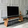TV-bänk Hanah Home TV201 Valnöt Svart Massiv Furu Härdat Glas 158x45x40 cm - TV-bänkar - 8681875708028 - 2