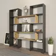 Bokhylla Hanah Home Poyraz Svart Spånskiva Ek 163,5x150x22 cm - Bokhyllor - 8683743960088 - 3