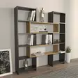 Bokhylla Hanah Home Poyraz Svart Spånskiva Ek 163,5x150x22 cm - Bokhyllor - 8683743960088 - 4