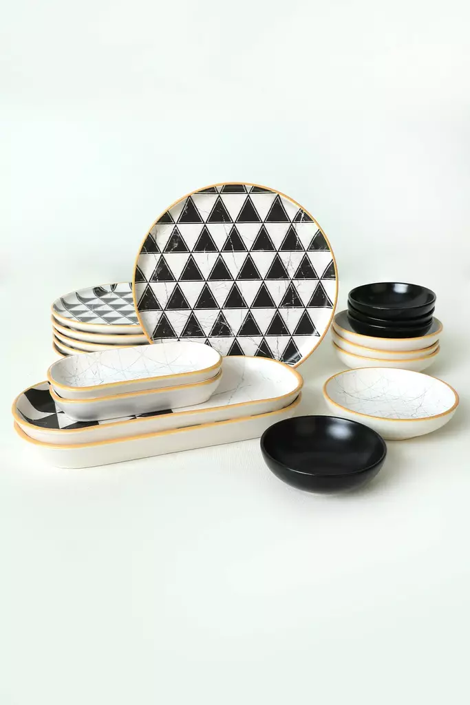 Frukostset Hermia Svart Vit Keramik 18 Delar - Serveringsfat - 8684282417798 - 1
