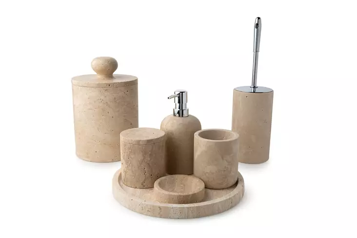 Badrumsset Mijölnir Beige 100% Travertinmarmor 27 cm & 9x12 cm & 9x10 cm & 16x20 cm & 9x17 cm - Badrumstillbehör - 8684283055418 - 1