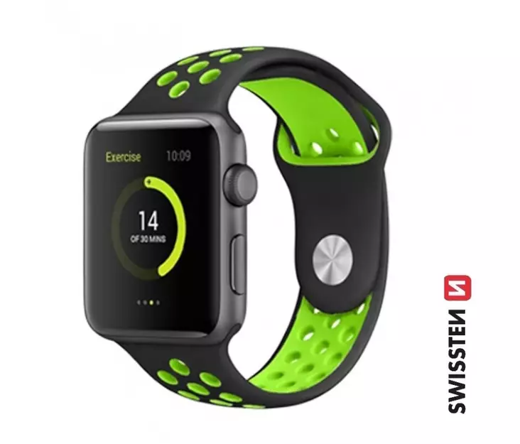 Apple Watch-armband | Svart/Grön | 38-41 mm | Silikon | Swissten - Smartklockor och aktivitetsmätare - 8595217485068 - 1