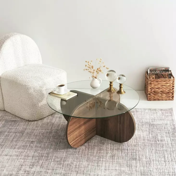 Soffbord Hanah Home Bubble Valnöt Härdat Glas Spånskiva 75x35x75 cm - Soffbord - 8683342746908 - 1