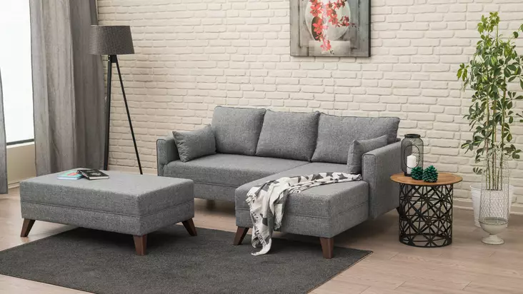 Hörnbäddsoffa Atelier del Sofa Bella Grå Polyester 205x140x85 cm - Soffor - 8681875520248 - 1